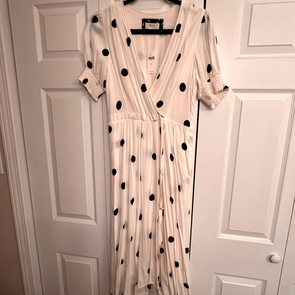 MAEVE sz 6 white/black midi wrap dress NWT